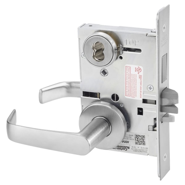Classroom Security Mortise Lock, NS Lever, A Rose, 6-Pin LFIC Less Core, Satin Chrome